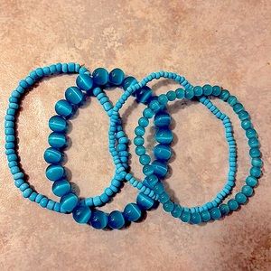 🍒 BOGO 🍒 Vintage pearlescent Neon Blue Cat Eye Bracelet set 💎 FIRM